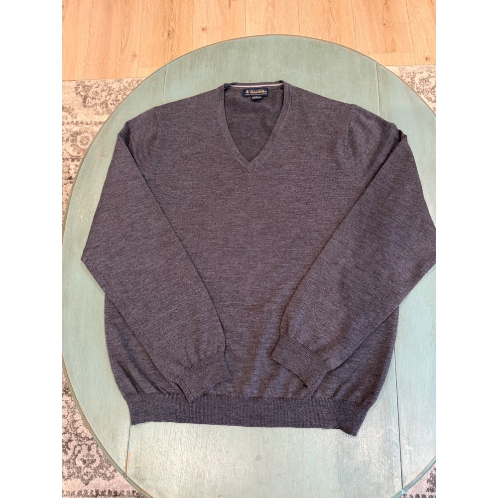 Brooks Brothers Extra Fine Italian Merino Wool V-Neck Sweater Charcoal Grey XL